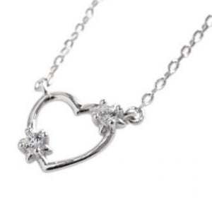 S925 Sterling Silver Heart Necklace Pendants Crystal Zircon Love Colar