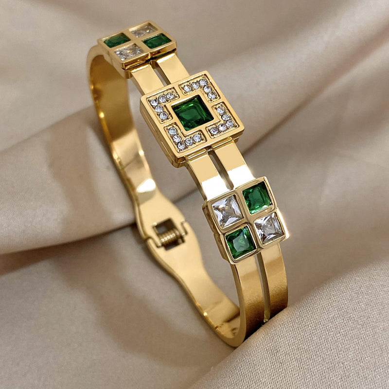 Green Crystal Stainless Steel Bracelet for Women