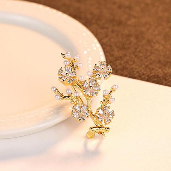 925 Silver Leaf Pearl Brooch Women Fine Jewelry