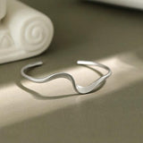 925 Silver Bangles Women Irregular Wave Resizable Cuff Bangle Fine Jewelry