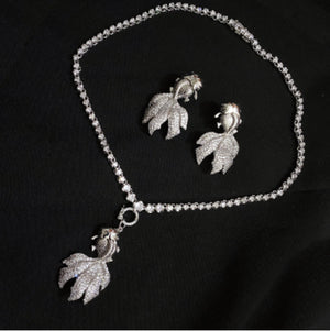 Goldfish Pendant Necklace with Red Corundum Zirconium Diamond