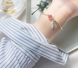 925 Silver Strawberry Quartz & Feather Chain Bracelet
