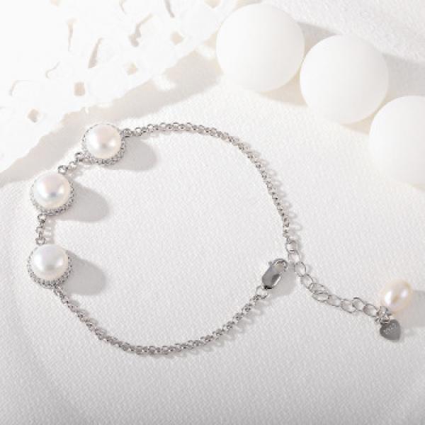 925 Sterling Silver Real Pearl Vintage Boho Bangle Bracelet