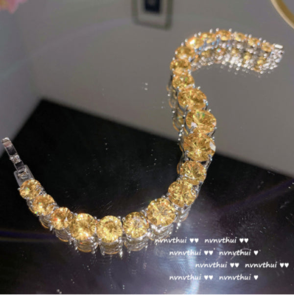 Yellow Zircon Bracelet - Pink Crystal Diamond Jewelry