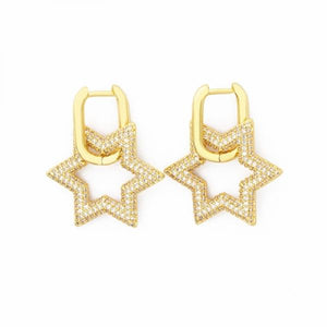 Nidin Copper CZ Star Drop Crystal Dangle Earrings - Party Wedding Women Jewelry