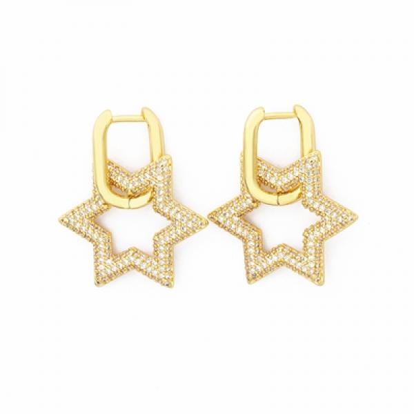 Nidin Copper CZ Star Drop Crystal Dangle Earrings - Party Wedding Women Jewelry
