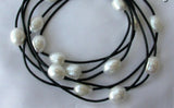 Stunning 3-Strand Baroque Pearl Leather Necklace
