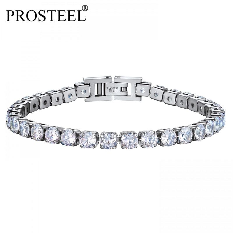 Classic Tennis 5mm Bracelet Clear/Black Cubic Zirconia Steel 6.5/7.5 Inch
