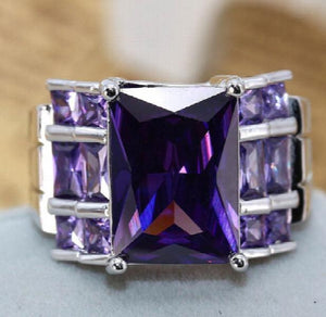 S925 Dark Purple CZ Wedding Engagement Ring for Women