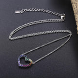 925 Silver Colorful Heart Zircon Pendant Necklace Romantic Jewelry