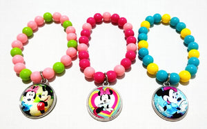 24pcs Pink Rose Beads Glass Bracelets Leather Hand Chain Girls Bangle