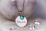 Custom Engraved Birthstone Necklace - Personalised Name - Special Words Gift