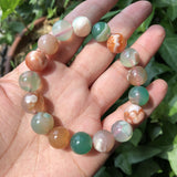Green Cherry Blossom Stone Bracelet Agate Round Bead Crystal Healing