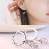 925 Silver Purple Gem Stone Zircon Crystal Diamond Earrings