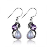 Moonstone Earrings 925 Silver Zircon Jewelry Women Gift
