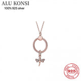 925 Sterling Silver Bear Dragonfly Charm Pendant Necklace for Women