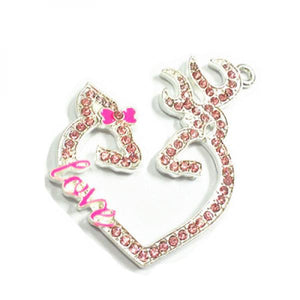 10pcs Full Rhinestone Love Deer Heart Shaped Pendants For Necklace