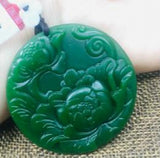 Green Jade Peony Flower Pendant with Beads Chain