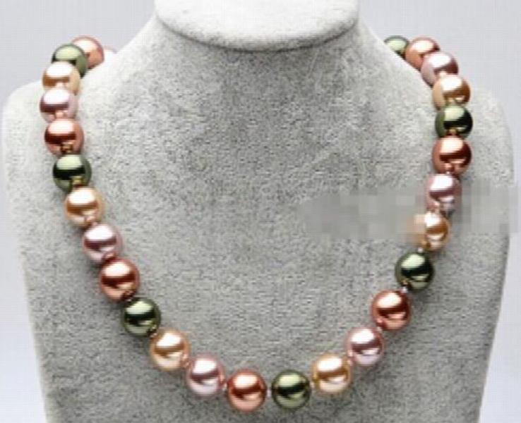 12mm Shell Pearl Round Beads Necklace 17''
