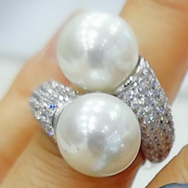 Round Pearl Statement Rings for Women Cubic Zircon Finger Rings