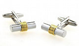 Classic Men's Cuff links Copper Silver Cylinder