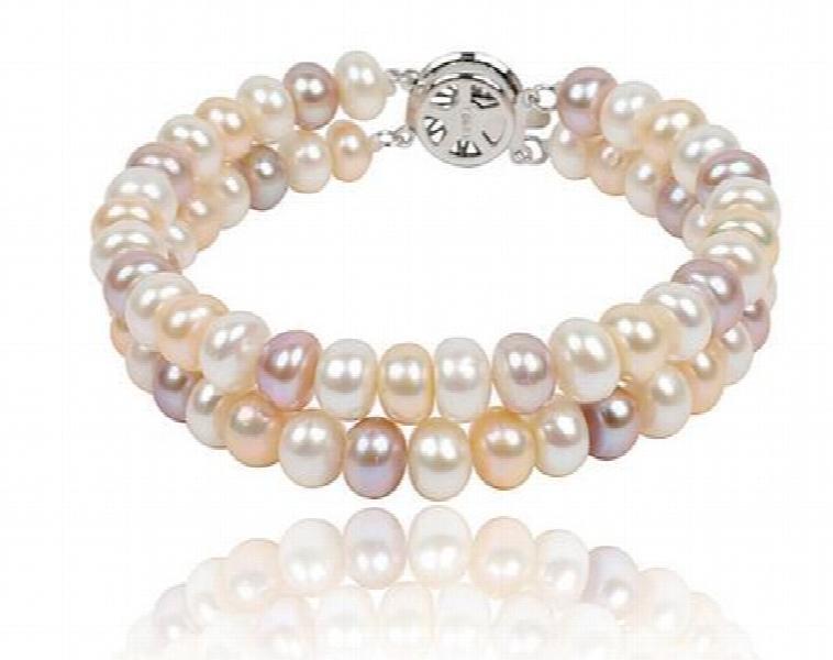 Multicolor Natural Pearl Double Strand Bracelet for Women 7-8MM Freshwater Pearl