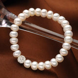 Pearl Charm Bracelet Crystal Ball 925 Sterling Silver Jewelry