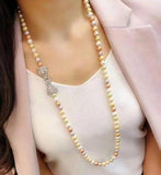 Hand Knotted Gray Shell Pearl Necklace Zircon Sweater Chain