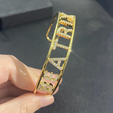 Personalised Zircon Letters Bracelet Crystal Cuff Bangle Mother's Gift