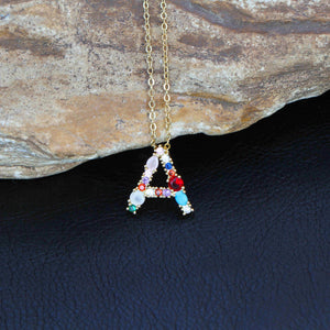 Colorful Alphabets Pendant Necklace Women Rainbow A-Z 26 Letter O-Chain
