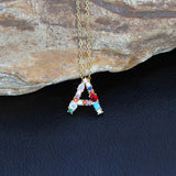 Colorful Alphabets Pendant Necklace Women Rainbow A-Z 26 Letter O-Chain