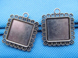 50pcs Lace Border Pendant Setting, 20mm Cabochon, Antique Silver/Bronze