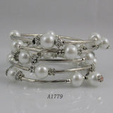 Shell Pearl Bracelet 5 Rows 8mm Round Shell Tube Silver Beads Bracelet