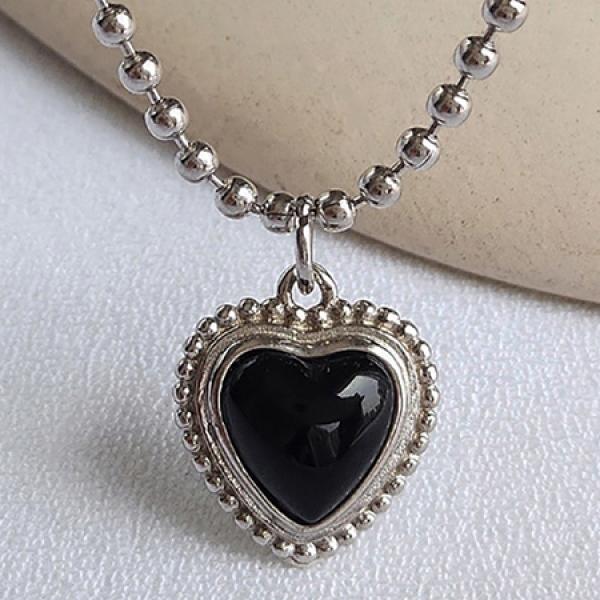 925 Silver Agate Heart Charm Necklace Jewelry Gift