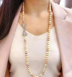 Hand Knotted Gray Shell Pearl Necklace Zircon Sweater Chain