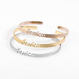 Personalized Stainless Steel Name Bangle with Frosted and Gilded Finish