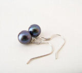 Peacock Round Freshwater Pearl Drop Earrings S925 Silver Hook