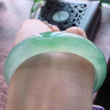 Zheru Jewelry Natural Burmese Jadeite Light Green Two-tone Bracelet