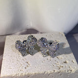 Heavy Industry Bow Earring Full Diamond Anniversary Gift Jewelry