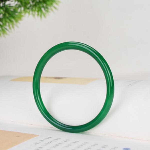Zheru Jewelry Natural Agate Chalcedony Green Thin Round Bracelet 54-64mm