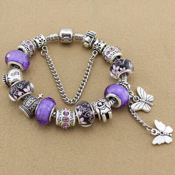Women's Charms Pendant Bracelet with Safety Chain