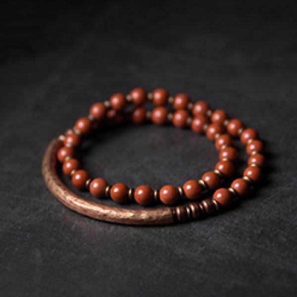Red Stone Copper African Green Beaded Couple Bracelets