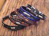 G154 Black-Orange Leather Hemp Surfer Wristband Bracelet Cuff Metal Clasp Mens