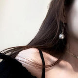 Simulated Pearl Round Dangle Earrings - Red Gray Ball Drop Earring