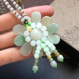 Zheru Jewelry Natural Burmese Jade Flower Pendant Necklace