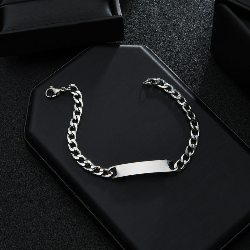 Personalized Couple Name Date Bracelet - Stainless Steel Cuban Chain