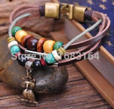 G55 Bronze Owl Pendant Hemp Leather Bracelet Cuff