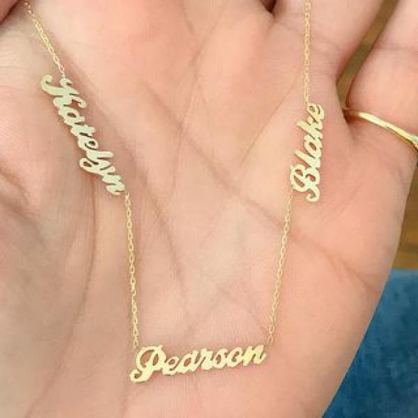 Three Names Necklace Personalized Stainless Steel Name Nameplate Charm Necklace