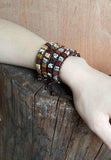 Leather Bracelet Natural Stones 2 Strands Vintage Weaving Leather Wrap
