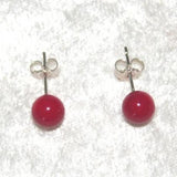 Red Coral 6mm Stud Earrings S925 Sterling Silver Fine Jewelry